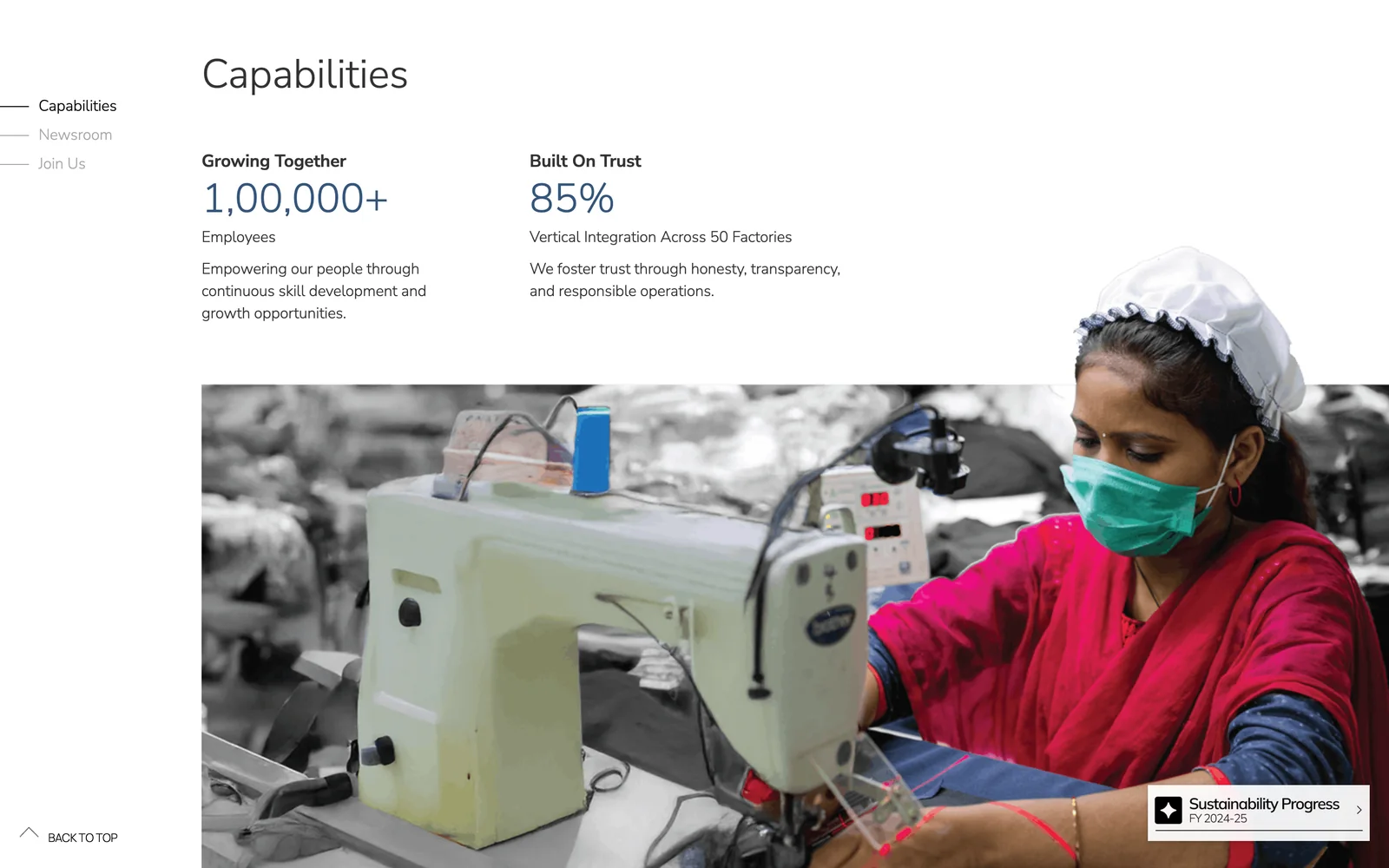 Recent work: the Capabilities section we designed for Shahi Exports.